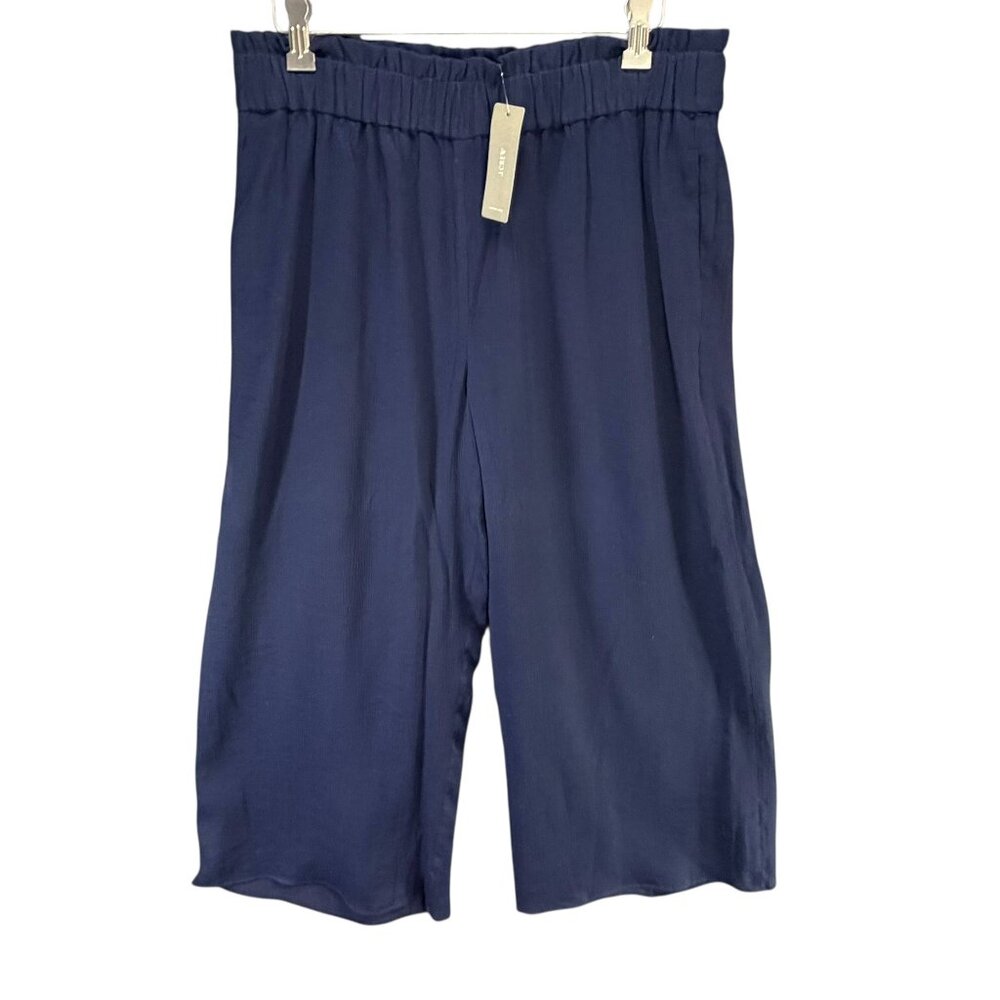 J Crew Point‎ Sur Pants Womens M Navy Blue Paperbag Wide Leg Cropped Relaxed